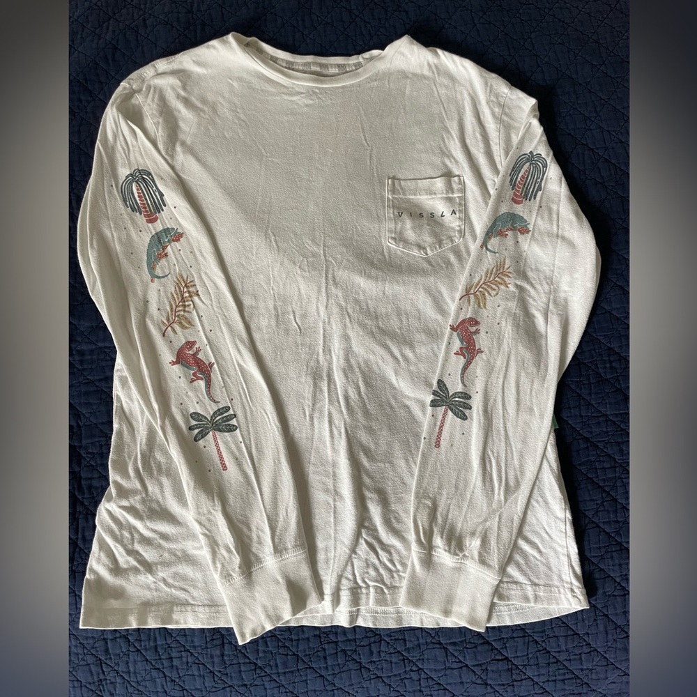 VISSLA White Long Sleeve Tee with Floral Design